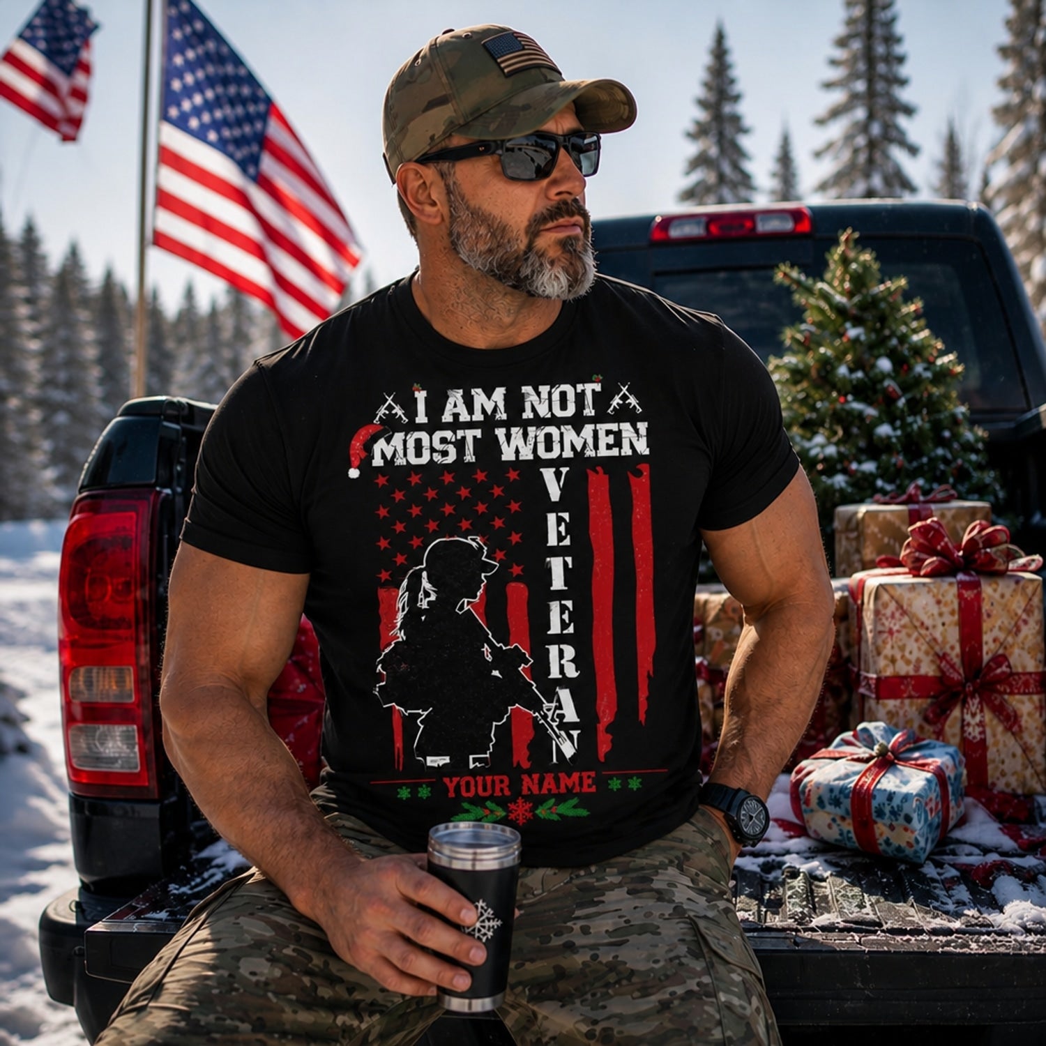 I Am Not Most Women I Am A Veteran Personalized Christmas T Shirt Funny Female Veteran Gift Custom Name Tee Truck Lifest