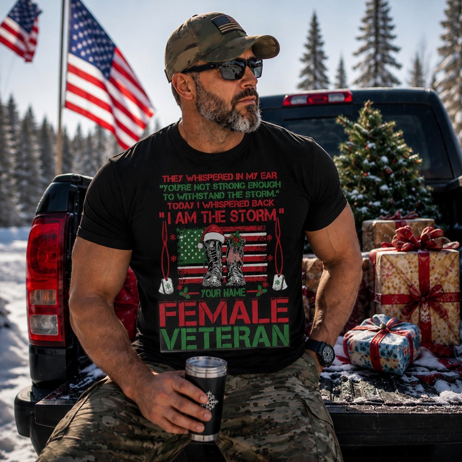 I Am The Storm Female Veteran Christmas T Shirt Personalized Name Military Patriotic Holiday Truck Lifestyle