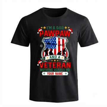 I'M A Dad Pawpaw And A Veteran Christmas T Shirt Personalized Name Family Military Holiday Front View
