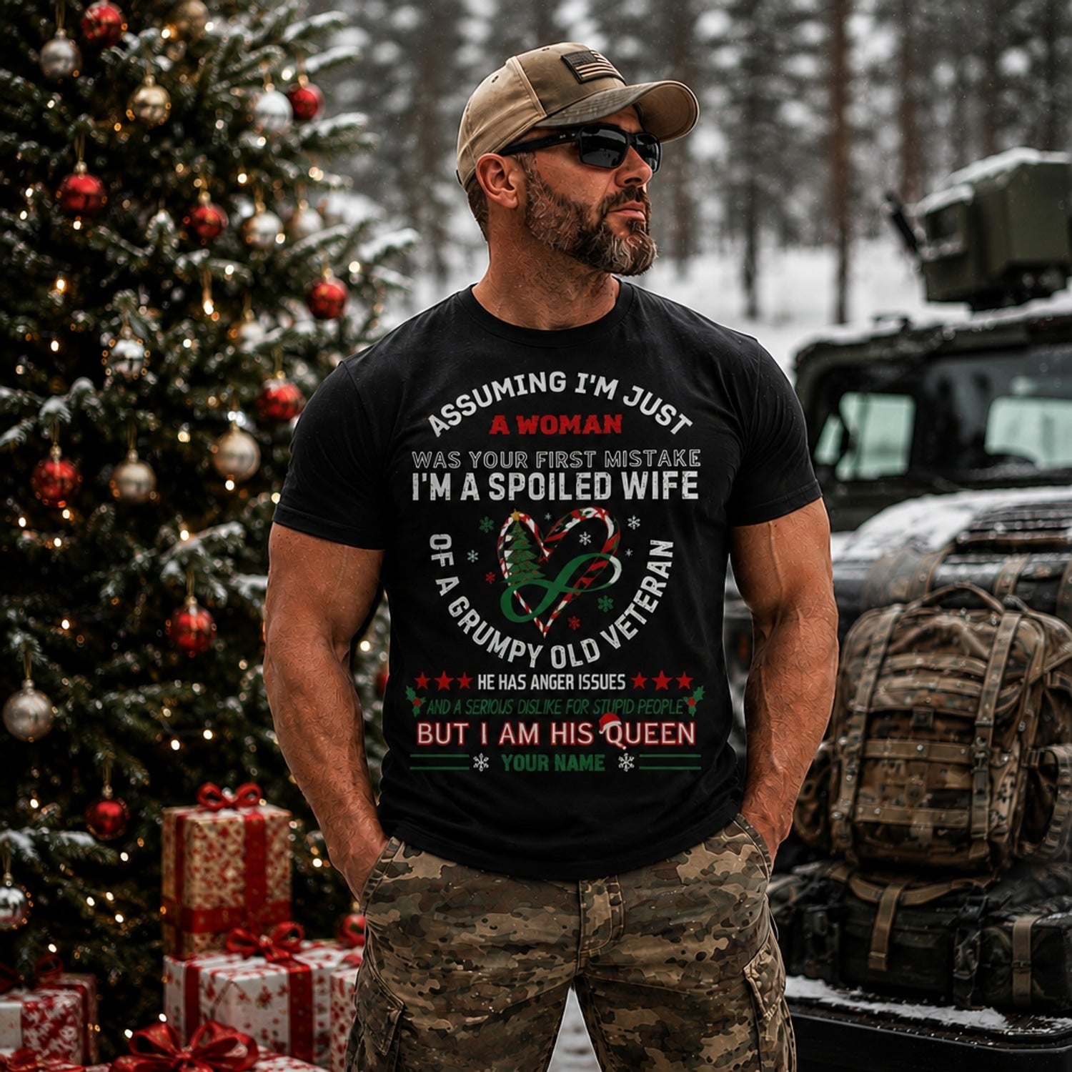 I'M A Spoiled Wife Of A Grumpy Old Veteran Christmas T Shirt Personalized Military Family Outdoor Model
