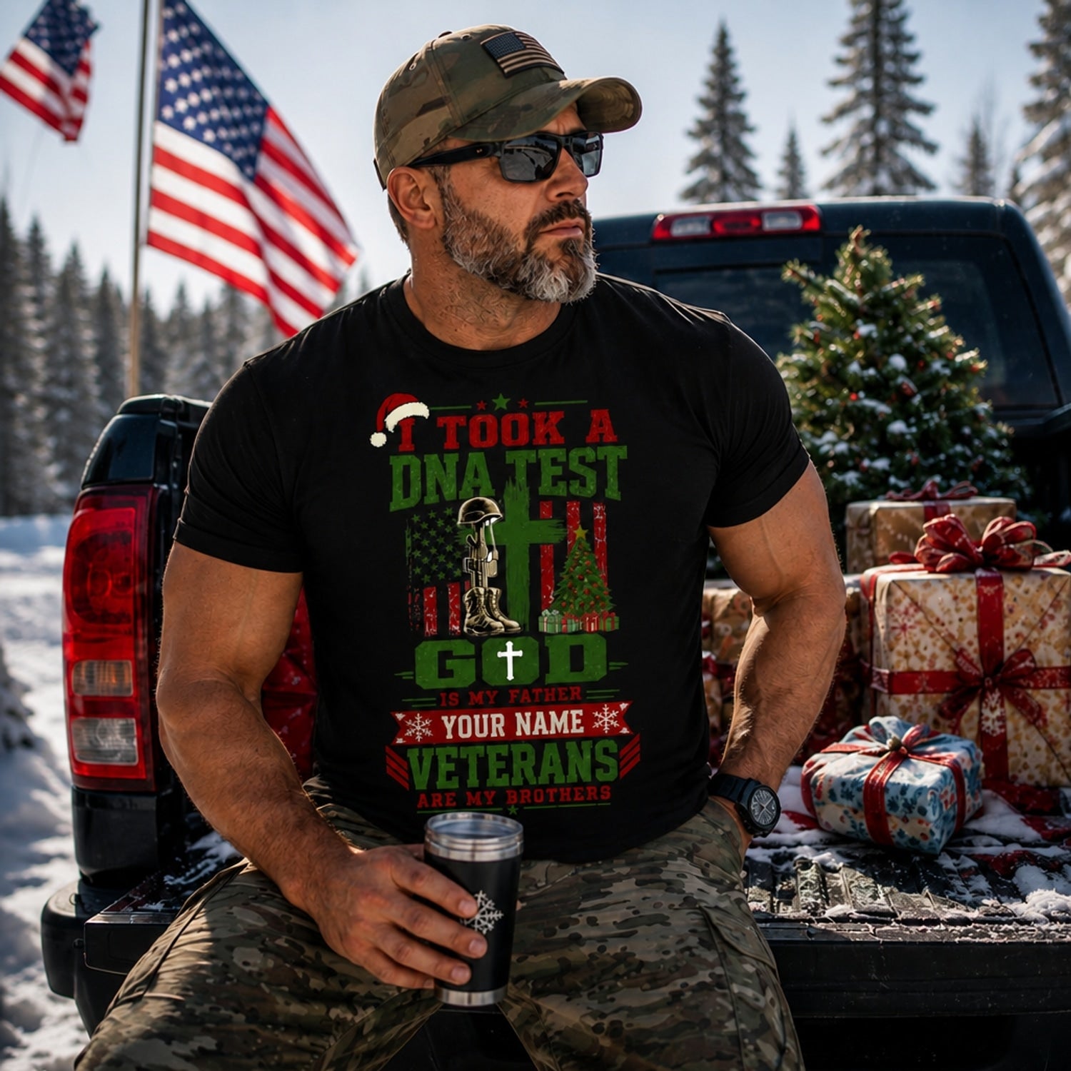 I Took A Dna Test And Found Out I'M 100% Veteran Christmas T Shirt Personalized Funny Military I Took A Dna Test And Found Out I M Front View00 Veteran Christmas T Shirt Personalized Funny Military Truck Lifestyle