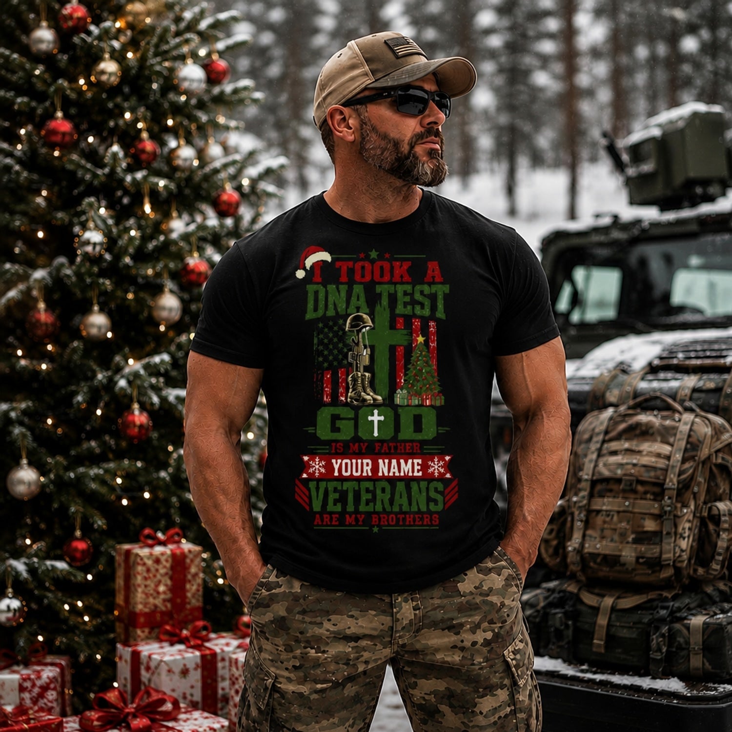I Took A Dna Test And Found Out I'M 100% Veteran Christmas T Shirt Personalized Funny Military I Took A Dna Test And Found Out I M Front View00 Veteran Christmas T Shirt Personalized Funny Military Outdoor Model