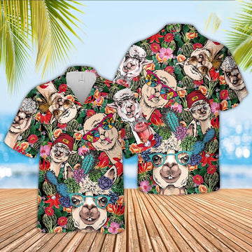 llamas And Flower Drawing Hawaiian Shirt, Farm Hawaiian Shirt, Farmer Hawaii