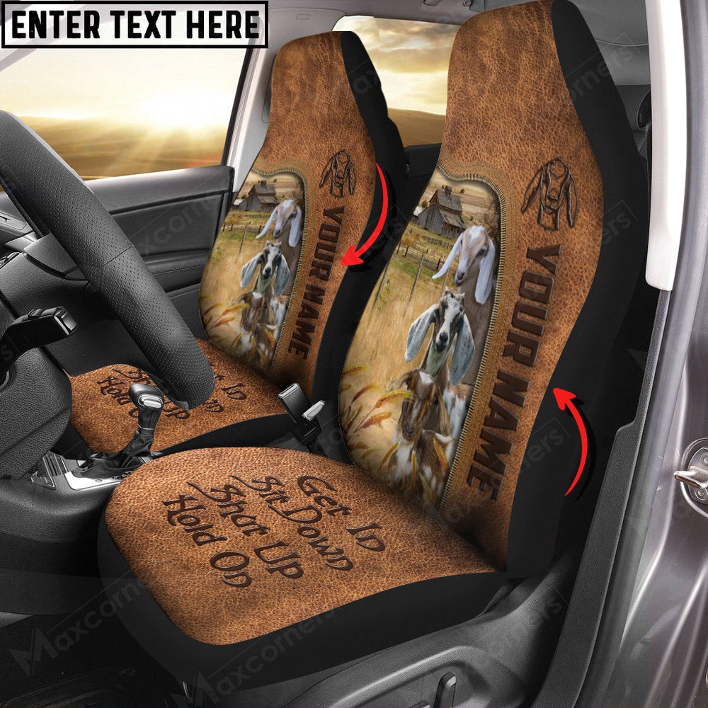 mini nubian goat Happiness Personalized Name Leather Pattern Car Seat Cover, Car Seat Cover, Farm Car Seat Cover, Pet Seat Covers