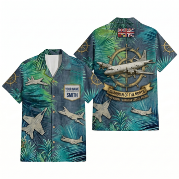Mens Personalized CP-140 Aurora Canadian Coastal Patrol Hawaiian Shirt Guardian of the North Edition Flat Layout