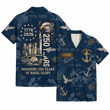 Mens Personalized Navy 250 Years of Naval Glory Hawaiian Shirt Digi Camo Edition Flat Layout
