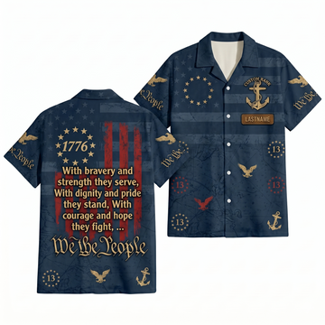 Mens Personalized Navy Patriotic Hawaiian Shirt We The People Edition Flat Layout