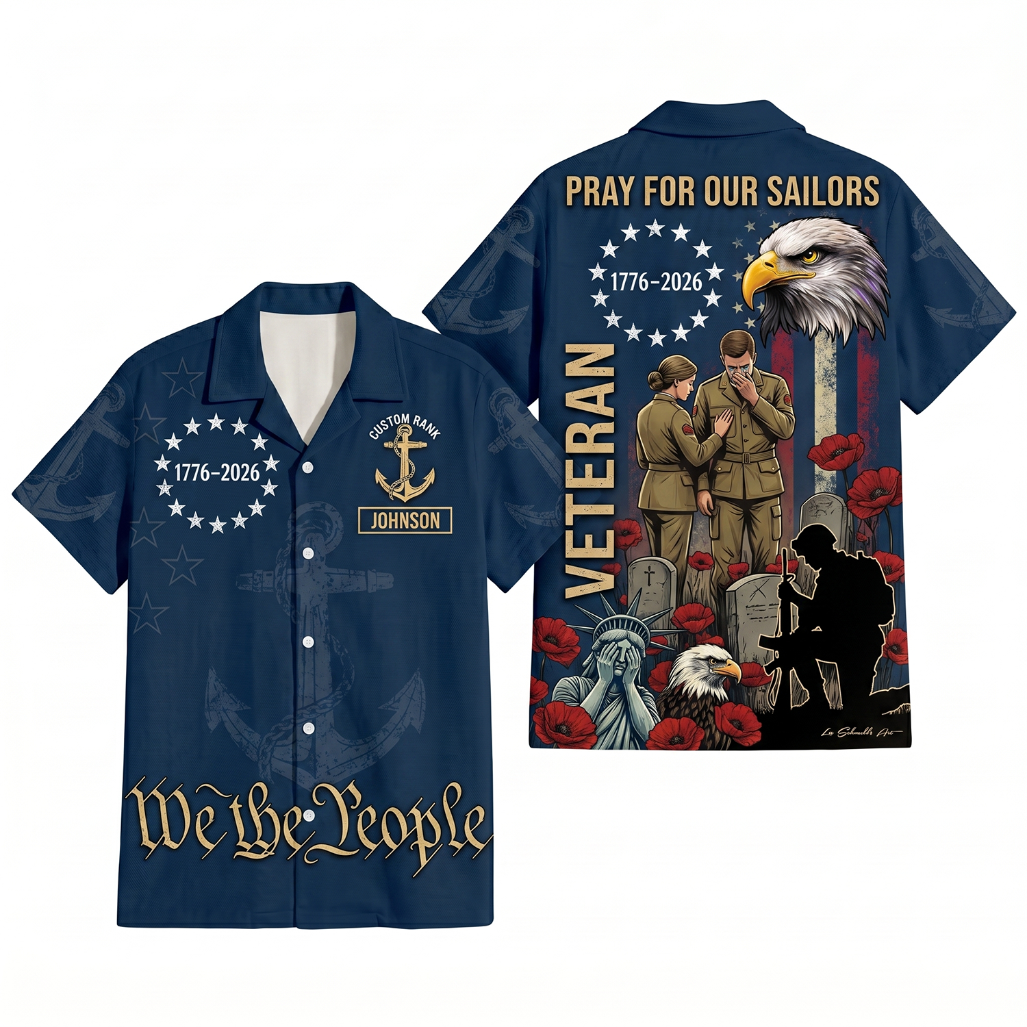 Mens Personalized Navy Pray For Our Sailors We The People Hawaiian Shirt Flat Layout
