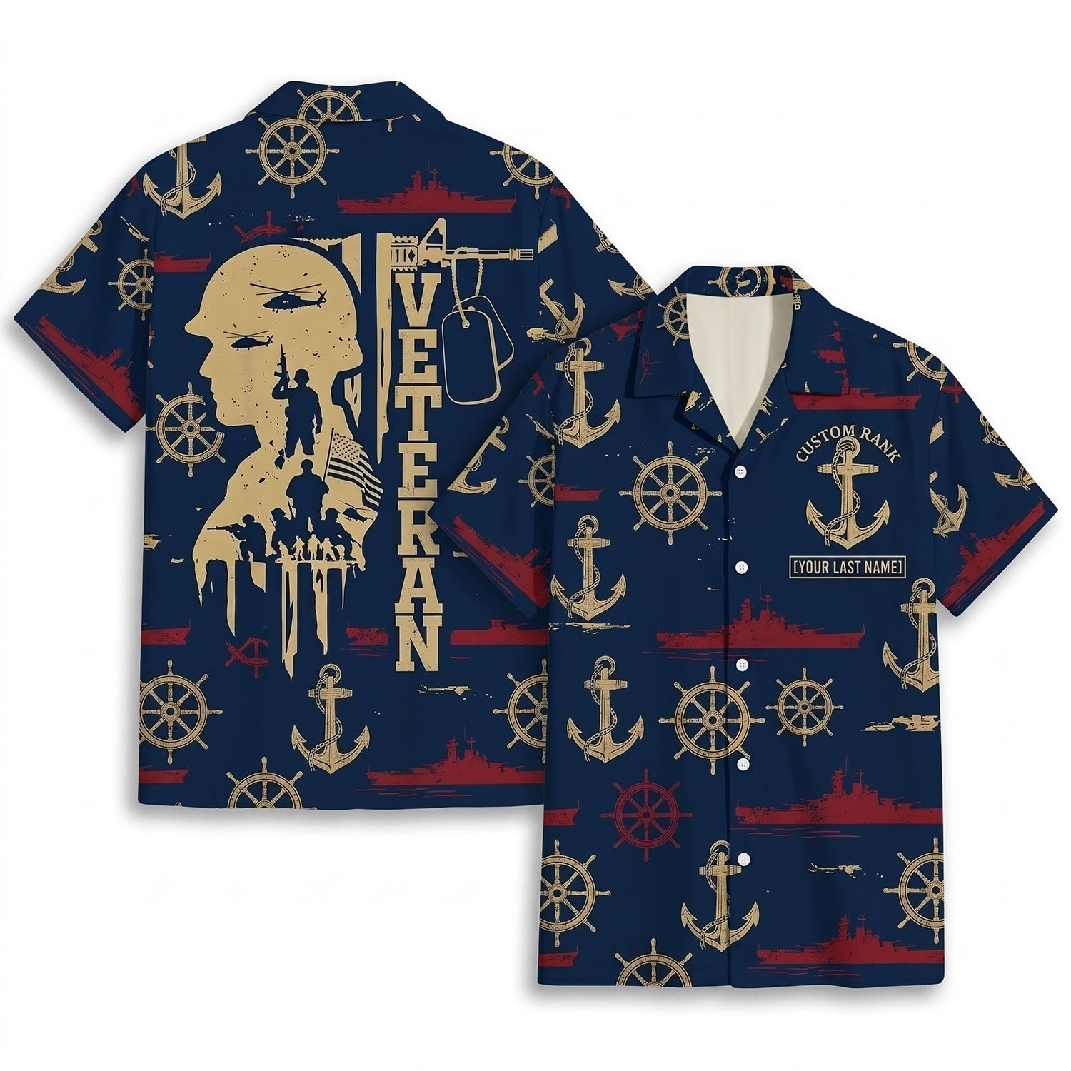Mens Personalized Navy Veteran Hawaiian Shirt Naval Battle Fleet Edition Flat Layout