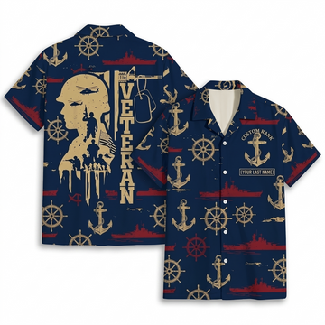 Mens Personalized Navy Veteran Hawaiian Shirt Naval Battle Fleet Edition Flat Layout