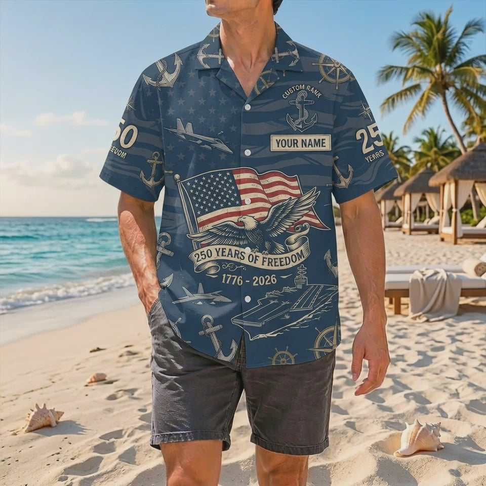 Official Product Showcase Video: Custom Navy America 250th Anniversary Navy Power Hawaiian Shirts
