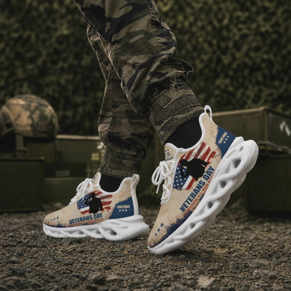 Custom Name Veterans Day American Flag Max Soul Shoes, Veteran Sneaker