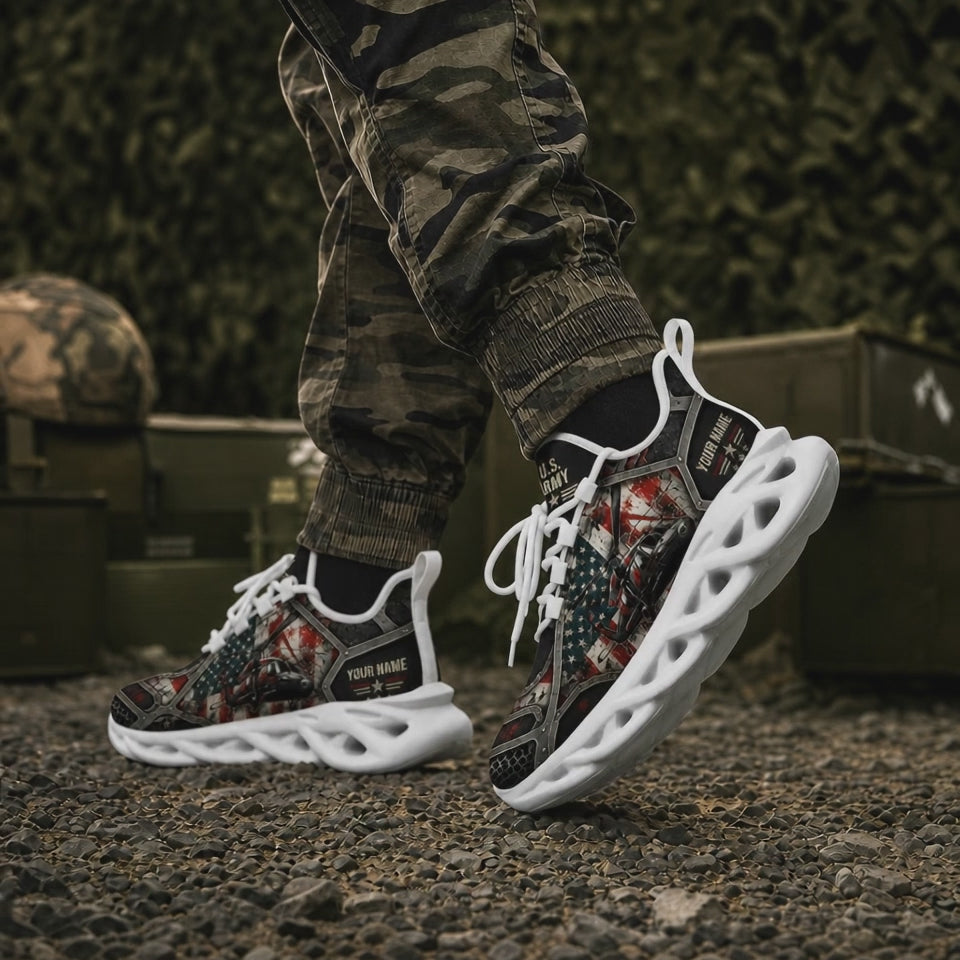 Custom Name Firefighter American Flag Max Soul Shoes, Veteran Sneaker