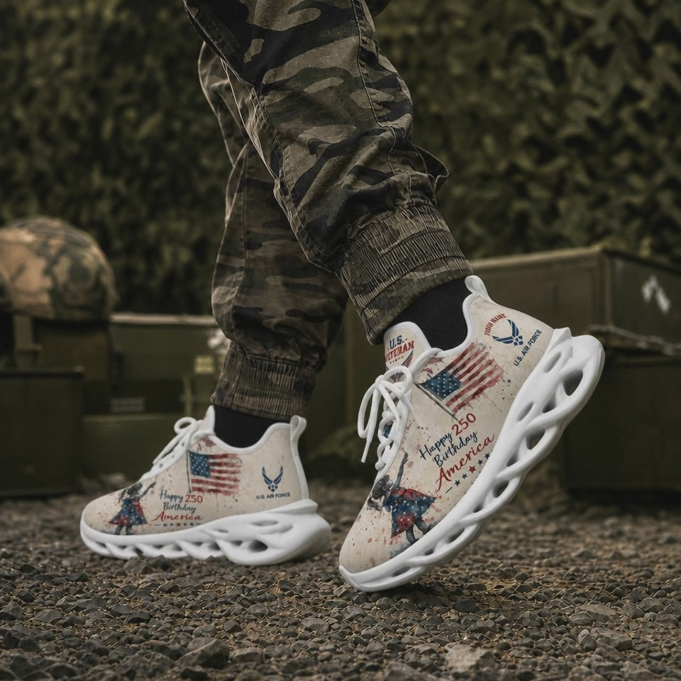 Custom Name Happy 250 America Patriotic Eagle Max Soul Shoes, Veteran Sneaker