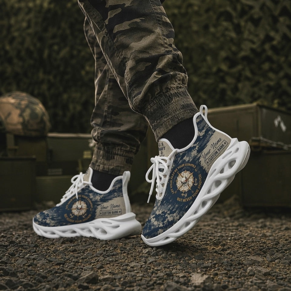 Custom Name US Navy Veteran Anchor Max Soul Shoes, Veteran Sneaker