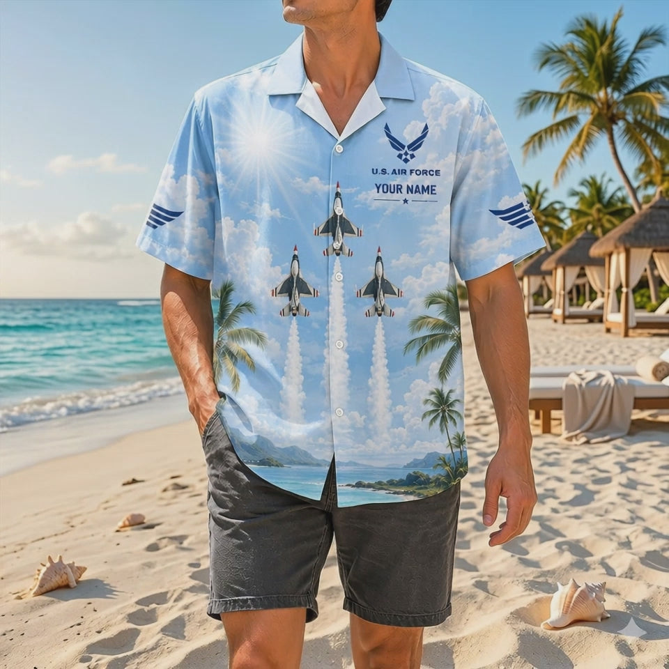Video preview showcasing the premium soft-spun fabric texture, high-definition Sukhoi Su-57 stealth jet and Thunderbirds prints, personalized name plates, and coastal backing lines
