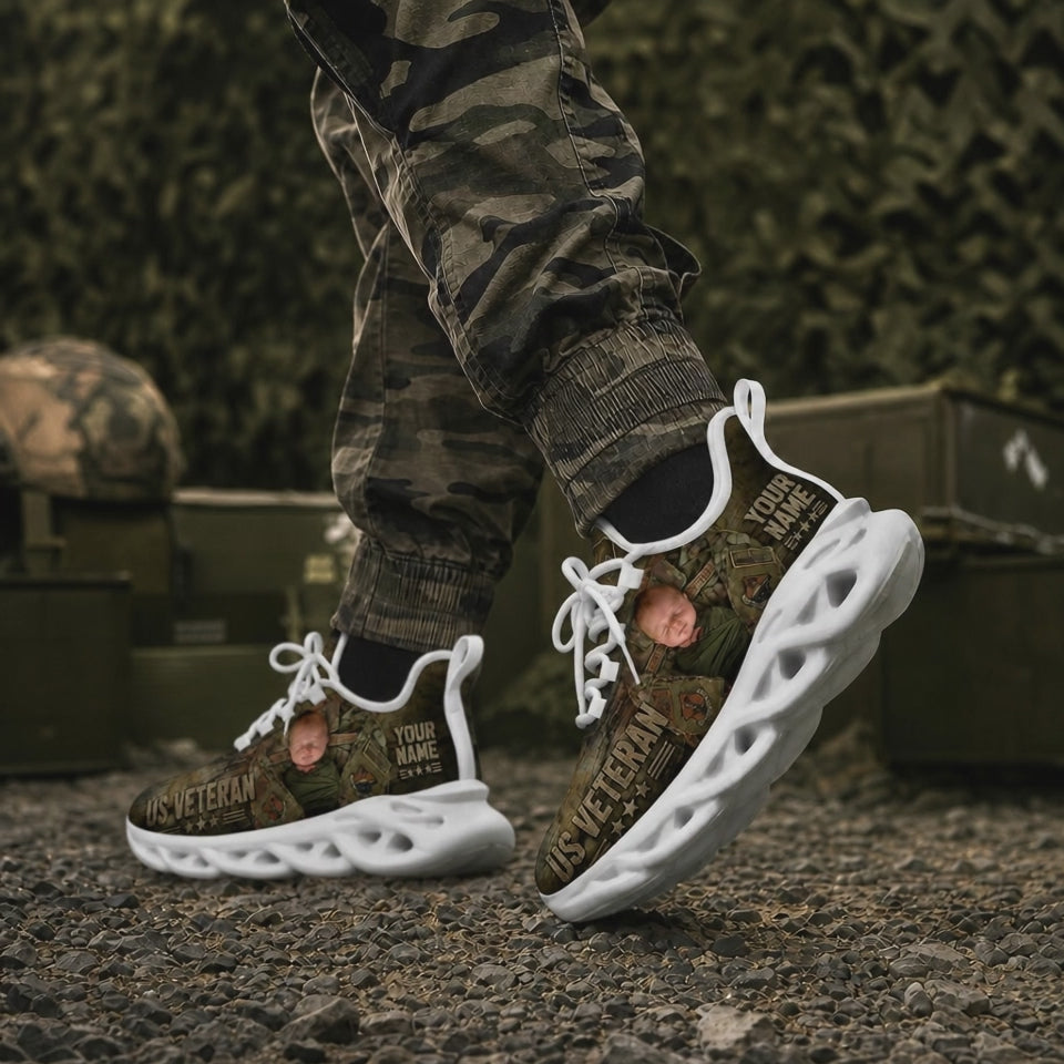 Custom Name US Veterans Custom Name Photo Max Soul Shoes, Veteran Sneaker