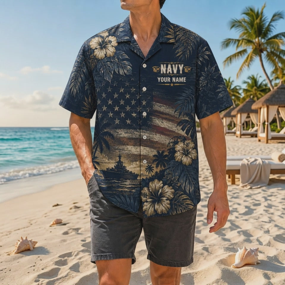 Video preview showcasing the detailed saluting soldier artwork, vintage American flag backdrop, custom officer nameplate, and premium navy fabric texture