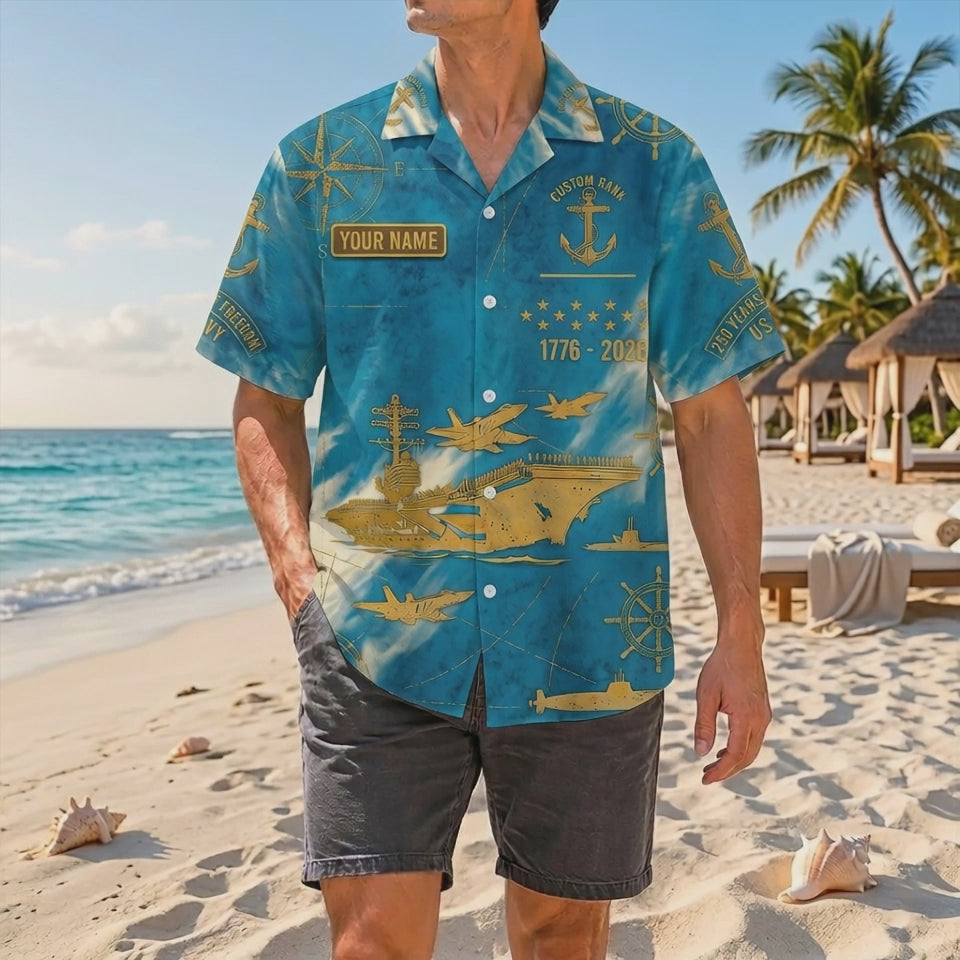 Official Product Showcase Video: Custom Navy Veteran 250 Years of Freedom Turquoise Marble Hawaiian Shirts