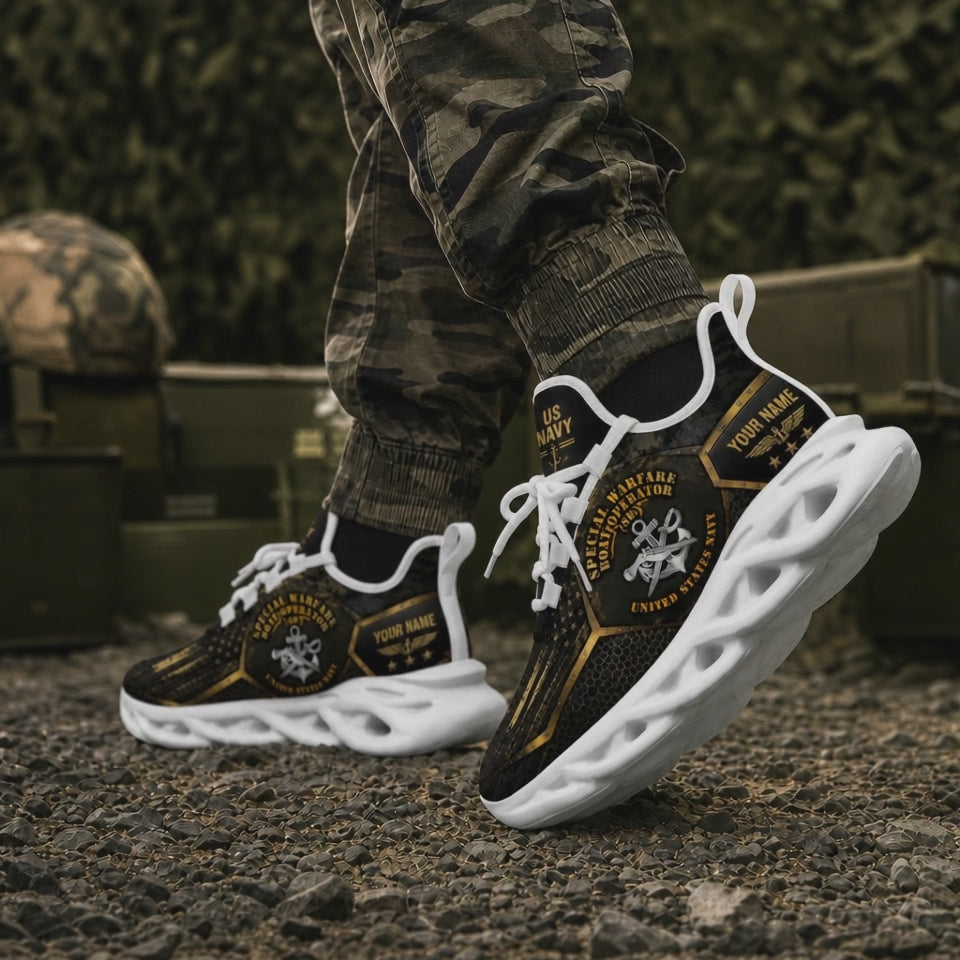 Custom Name Navy Veteran Skull Anchor Max Soul Shoes, Veteran Sneaker