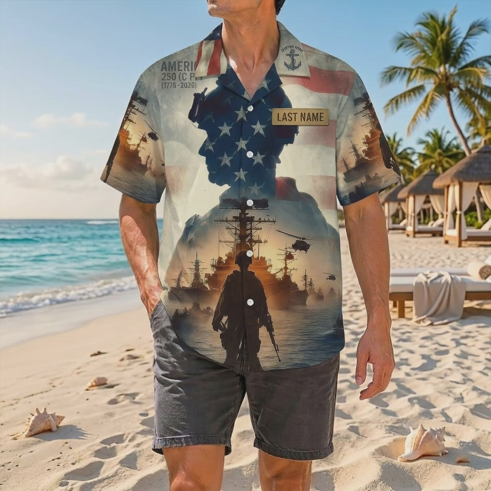 Official Product Showcase Video: Custom Navy Quarter-Millennium of Honor Double Exposure Hawaiian Shirts