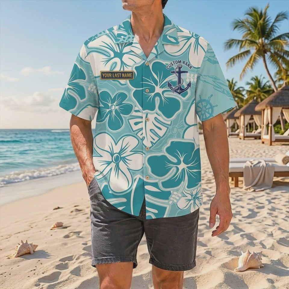 Official Product Showcase Video: Custom Navy F/A-18 Super Hornet Mint Hibiscus Hawaiian Shirts