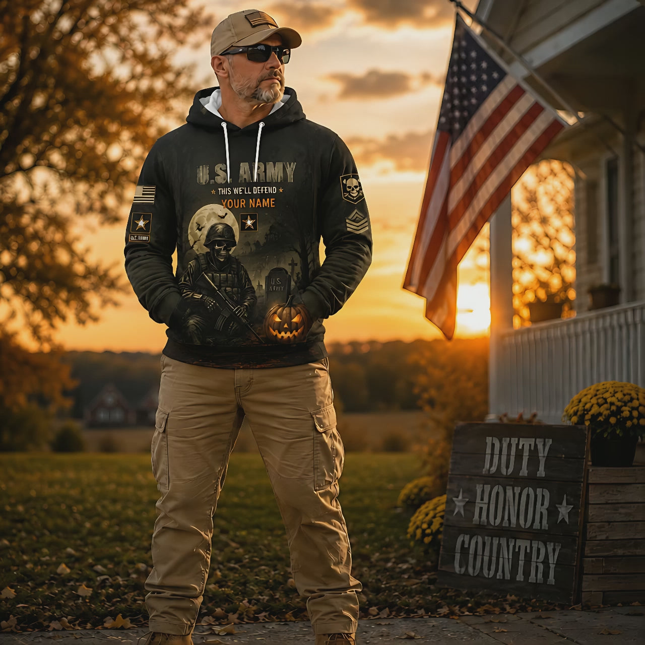 Custom Army Halloween Military Skull Pullover Hoodie
