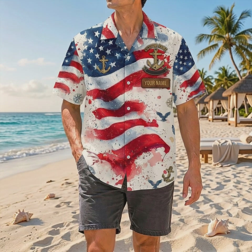 Official Product Showcase Video: Custom Navy Veteran Defenders of the Seas Watercolor Hawaiian Shirts