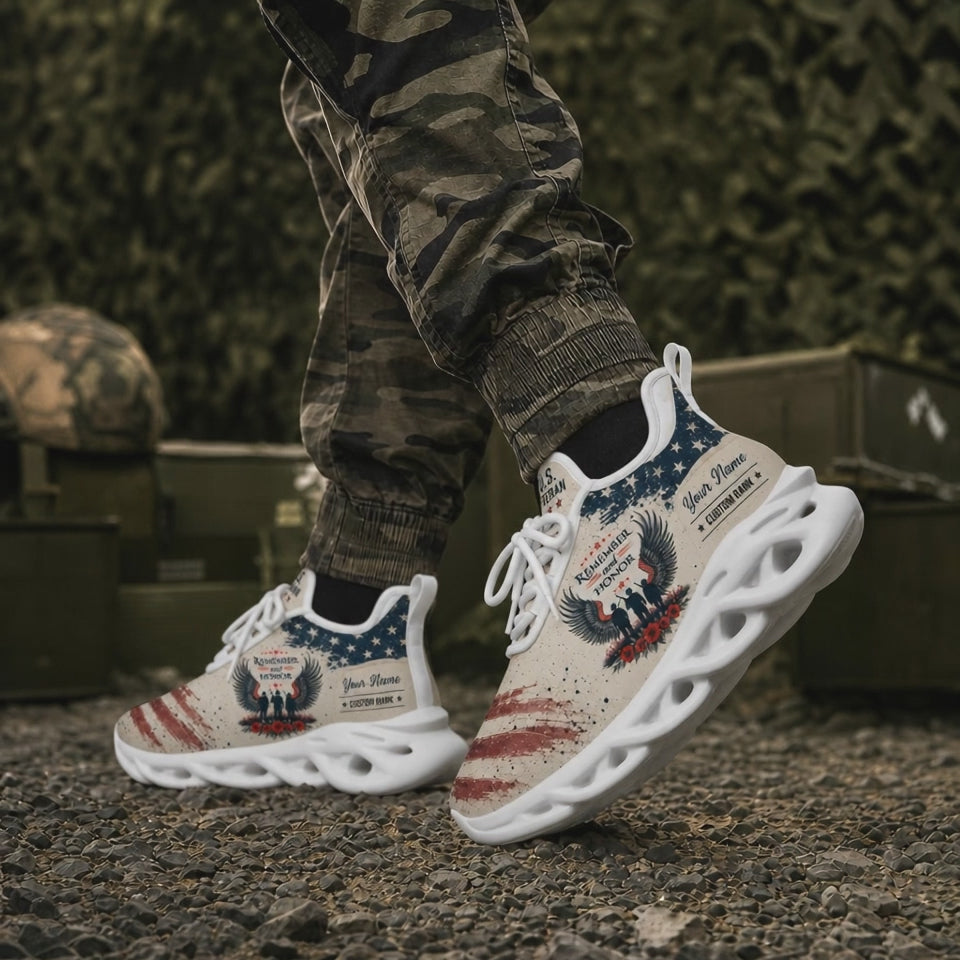 Custom Name Vietnam Veteran American Flag Max Soul Shoes, Veteran Sneaker