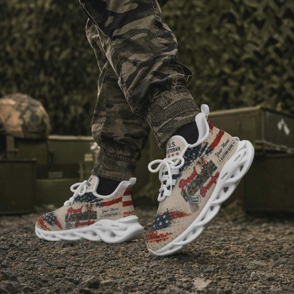 Custom Name Proud Veteran America Max Soul Shoes, Veteran Sneaker