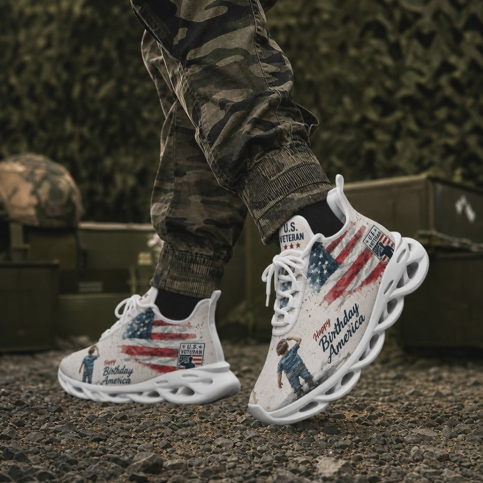 Custom Name Happy Birthday America Veteran Max Soul Shoes, Veteran Sneaker