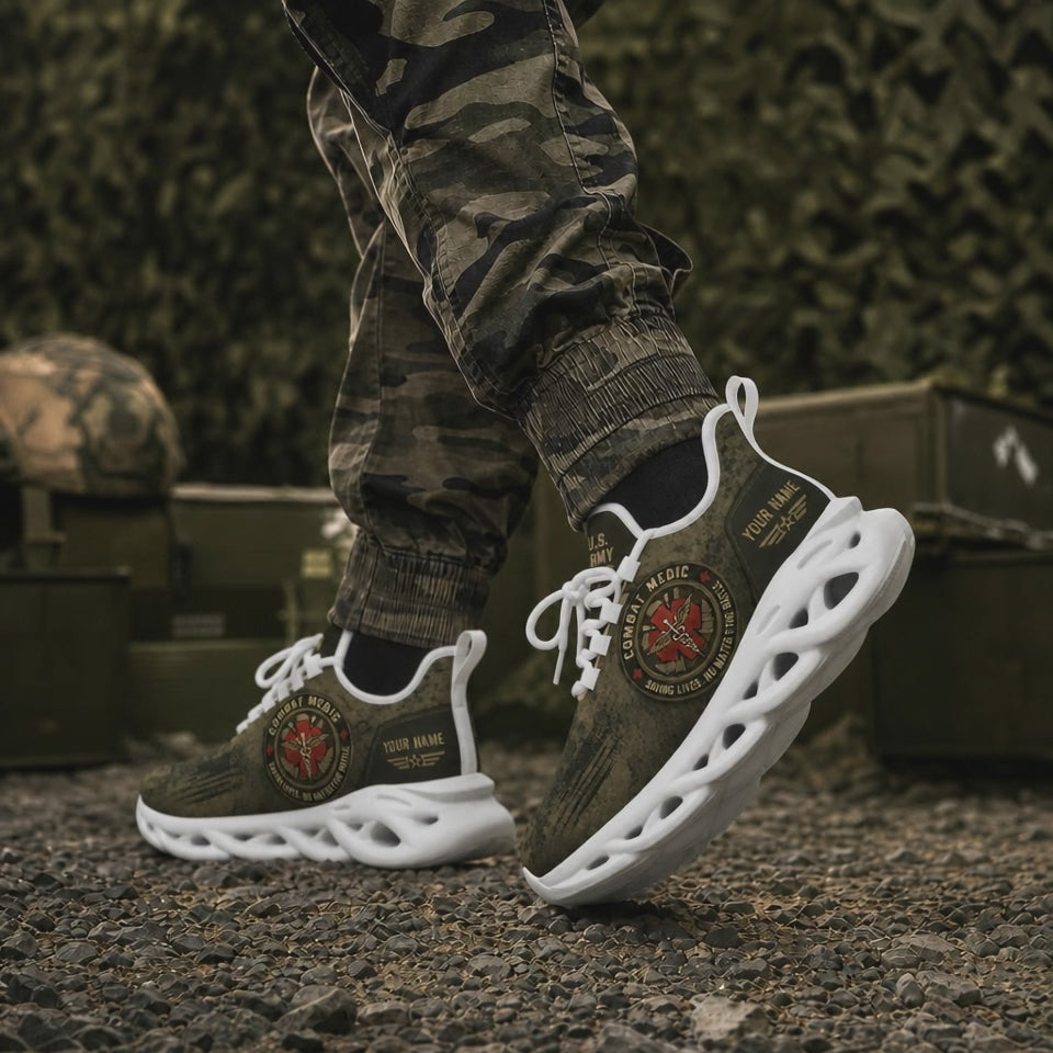 Custom Name US Veteran Combat Medic Max Soul Shoes, Veteran Sneaker