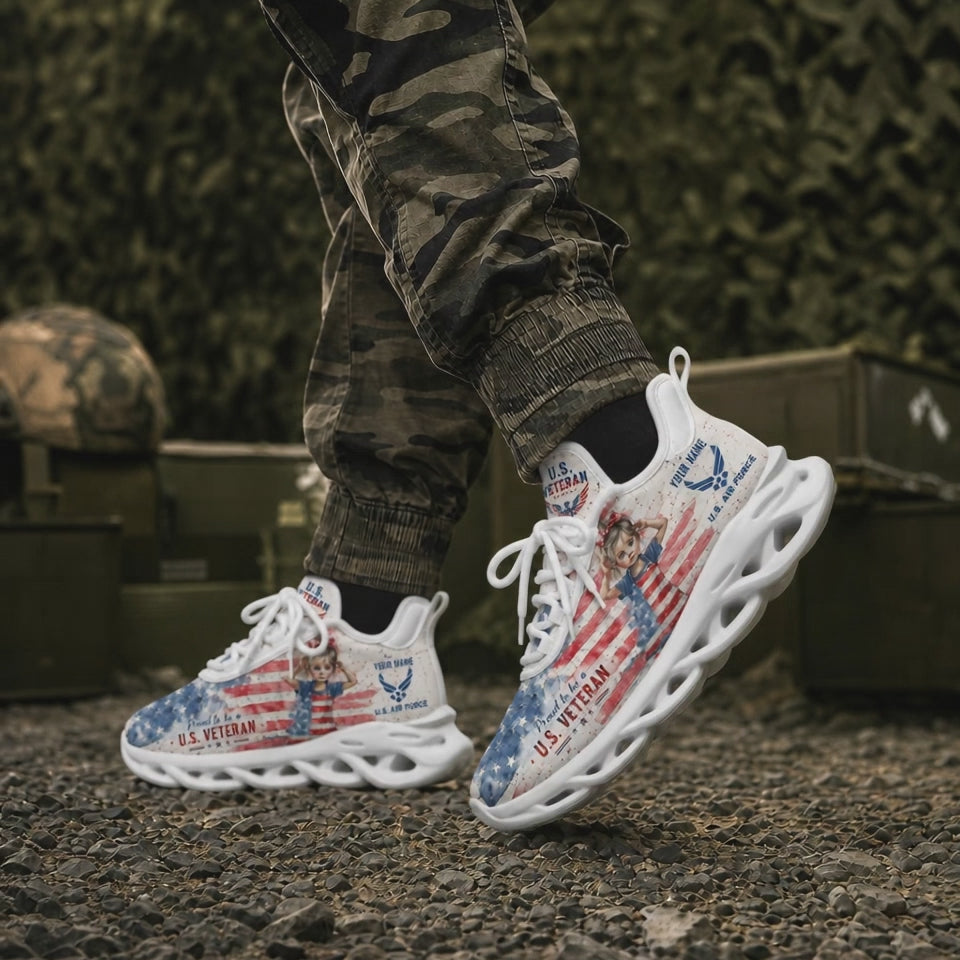 Custom Name US Veteran Patriotic Eagle Max Soul Shoes, Veteran Sneaker
