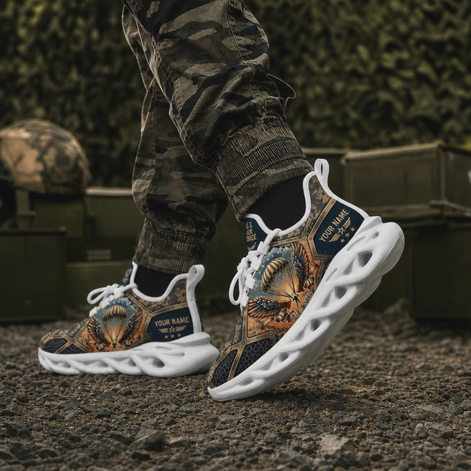 Custom Name Airborne Paratrooper Veteran Max Soul Shoes, Veteran Sneaker