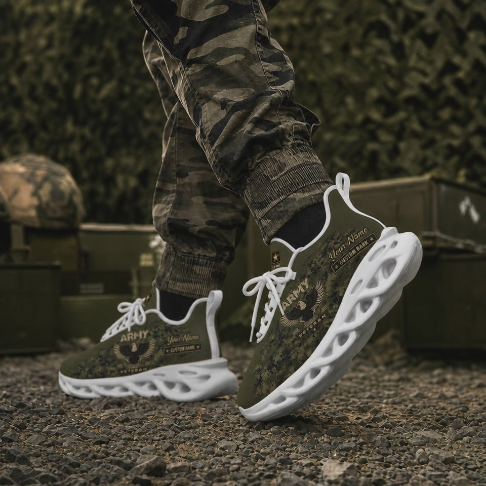 Custom Name US Army Veteran Eagle Camo Max Soul Shoes, Veteran Sneaker
