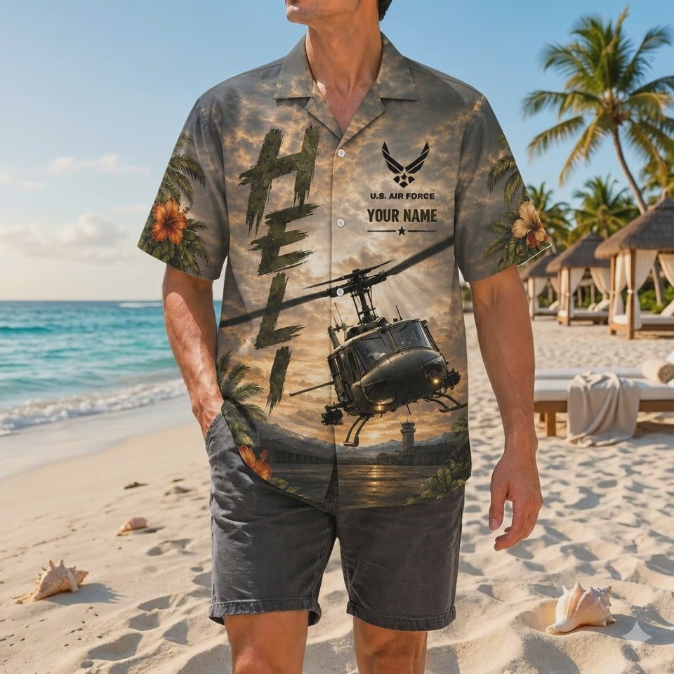 Video preview showcasing the premium soft woven texture, high-definition military chopper prints, customized name text block, and dark camo sunset line backing