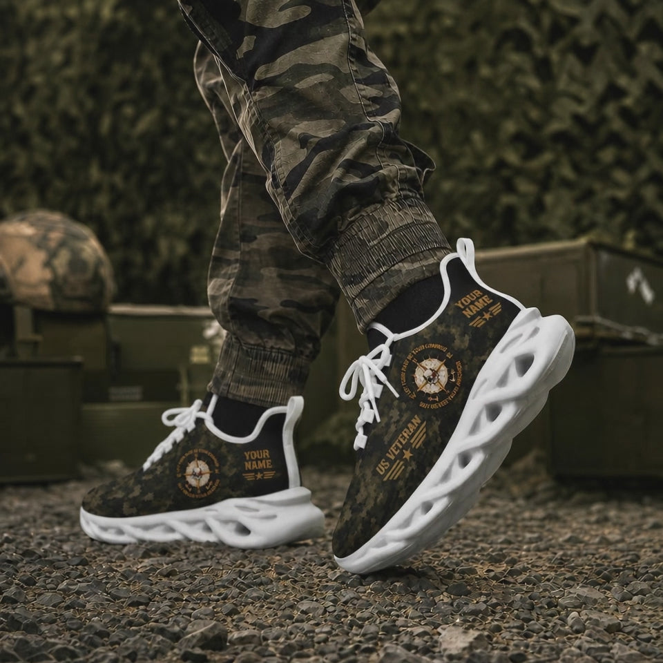 Custom Name US Veteran Camo Flag Max Soul Shoes, Veteran Sneaker