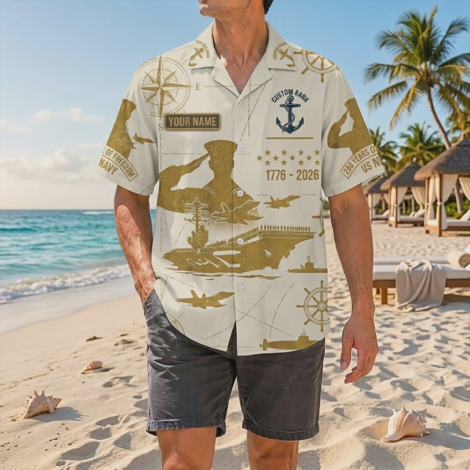 Official Product Showcase Video: Custom Navy Veteran 250 Years of Freedom Cream Gold Hawaiian Shirts