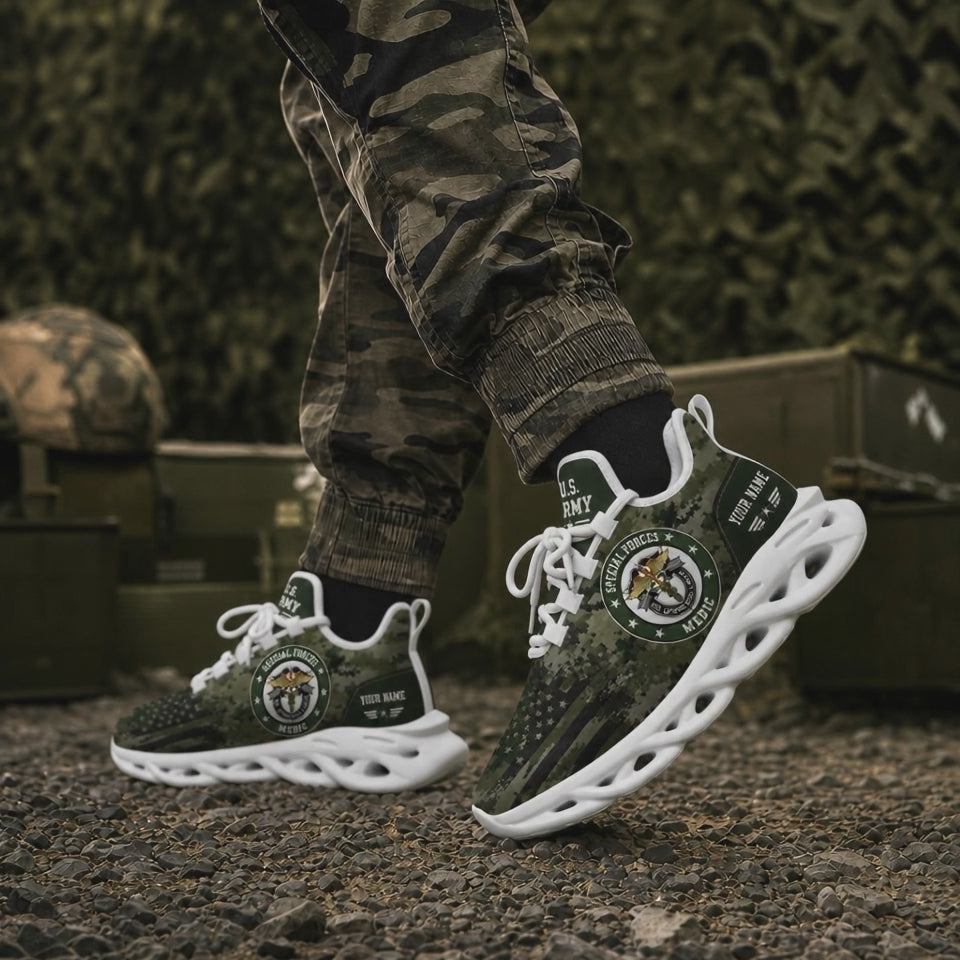 Custom Name US Army Veteran Camo Max Soul Shoes, Veteran Sneaker