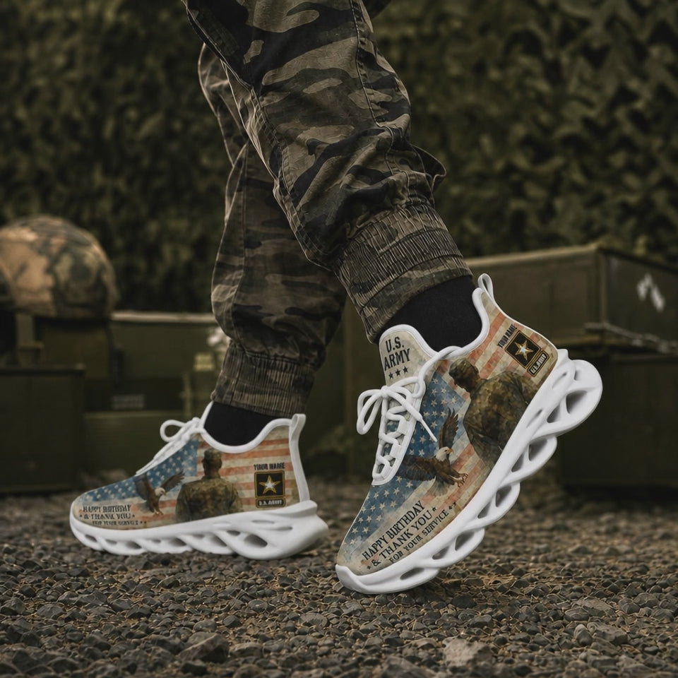 Custom Name Happy Birthday Army Veteran Max Soul Shoes, Veteran Sneaker