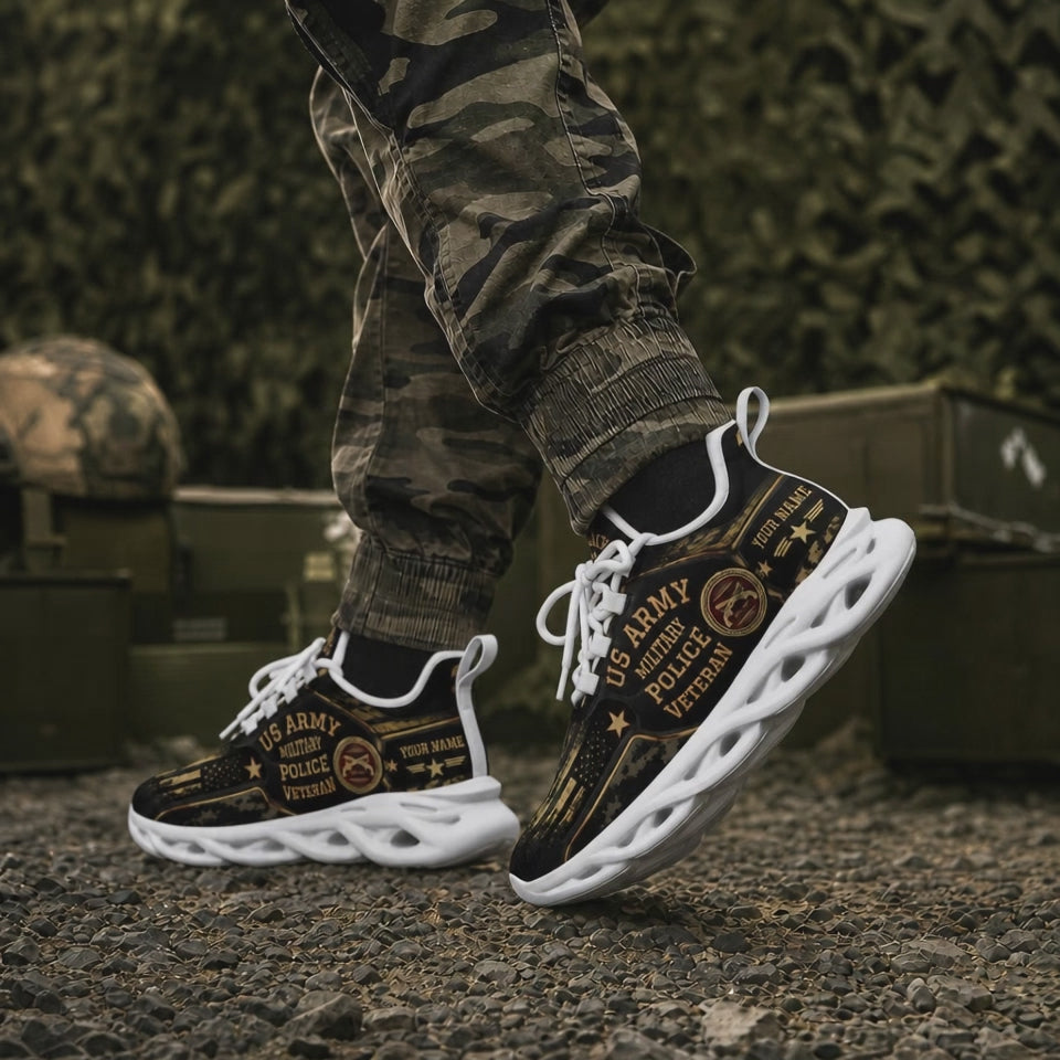 Custom Name US Army Military Police Veteran Max Soul Shoes, Veteran Sneaker