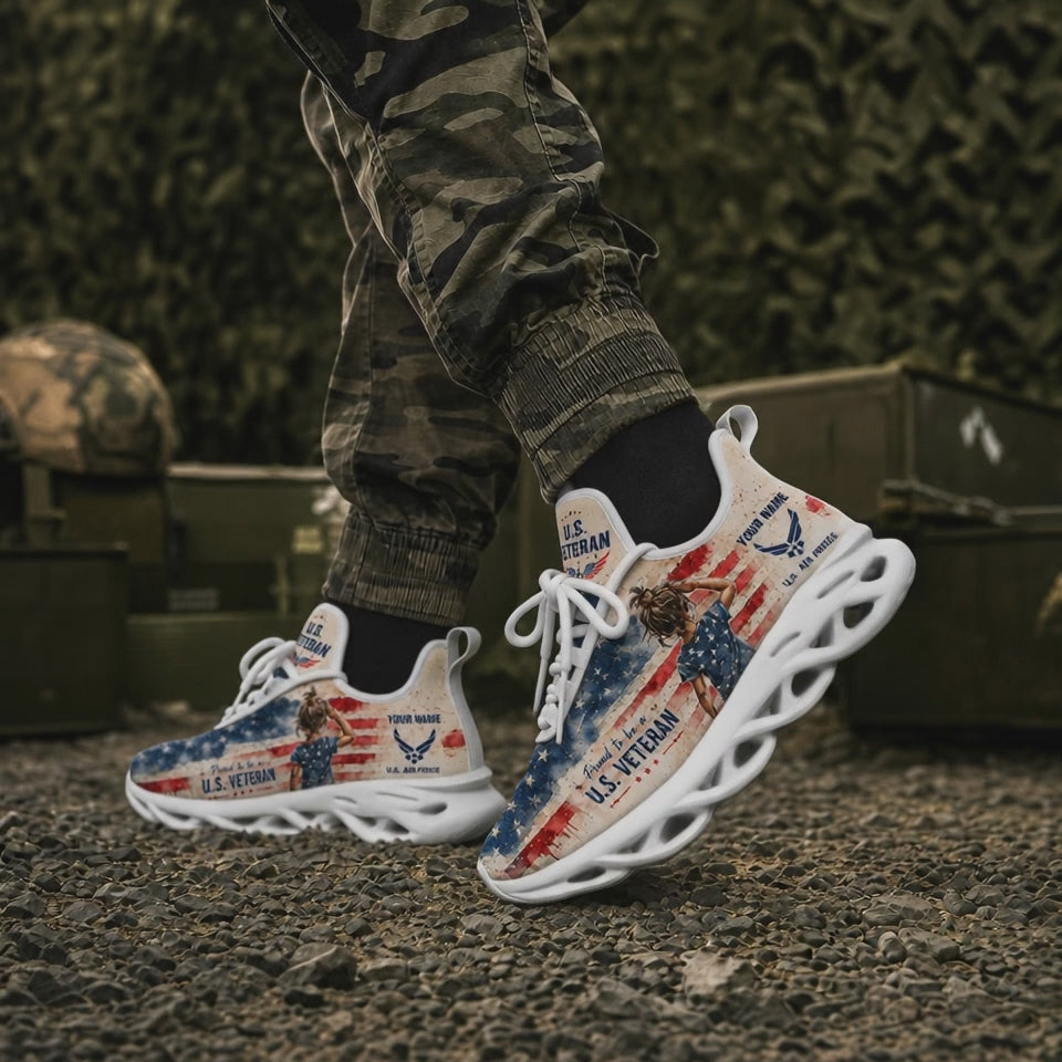 Custom Name US Veteran Eagle Flag Max Soul Shoes, Veteran Sneaker