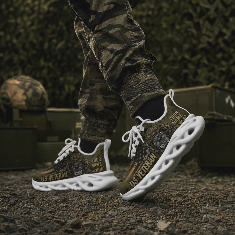 Custom Name US Veteran Camo Max Soul Shoes, Veteran Sneaker