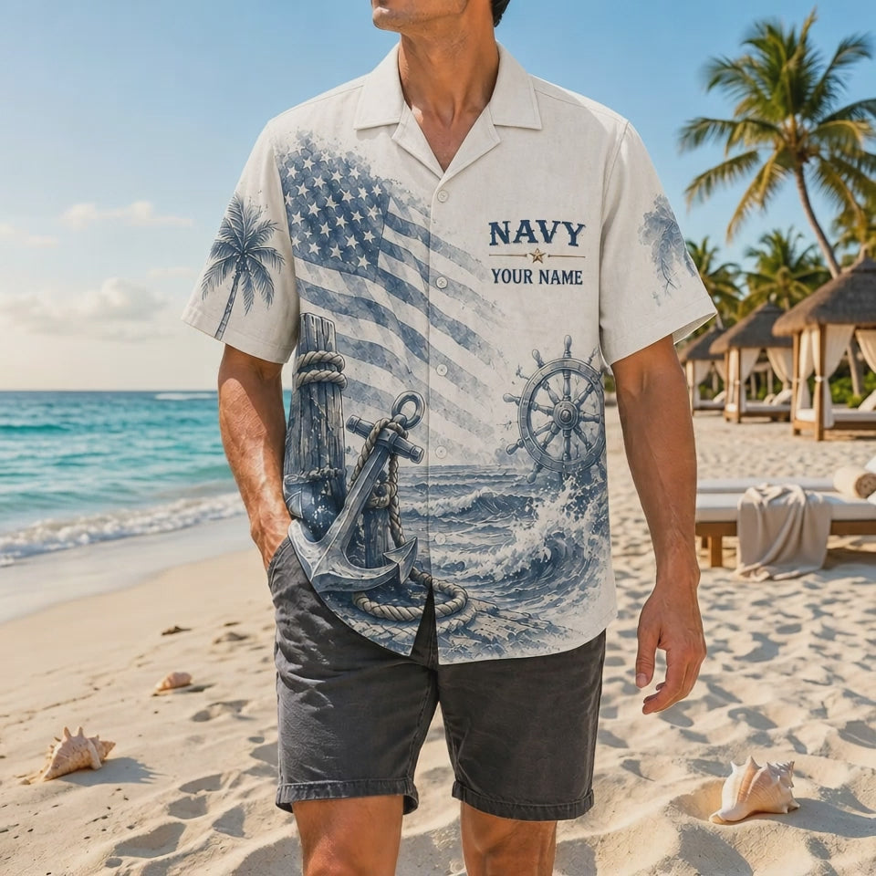 Video preview showcasing the premium linen-look fabric drape, crisp blue maritime illustrations, custom name block, and the historic 250th-anniversary back seal