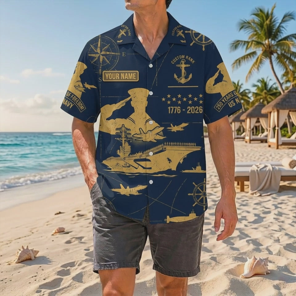 Official Product Showcase Video: Custom Navy Veteran 250 Years of Freedom Saluting Sailor Hawaiian Shirts