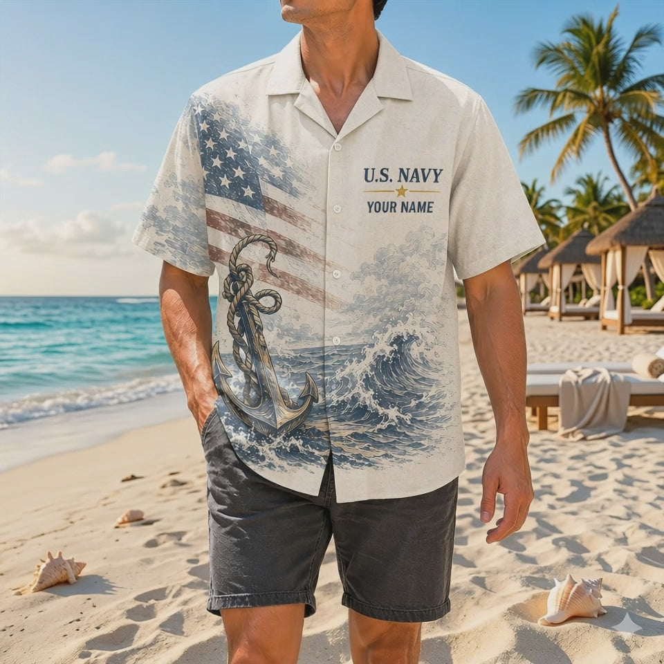 Video preview showcasing the premium cream fabric texture, the crisp details of the crashing ocean waves, the waving American flag, and the custom name block