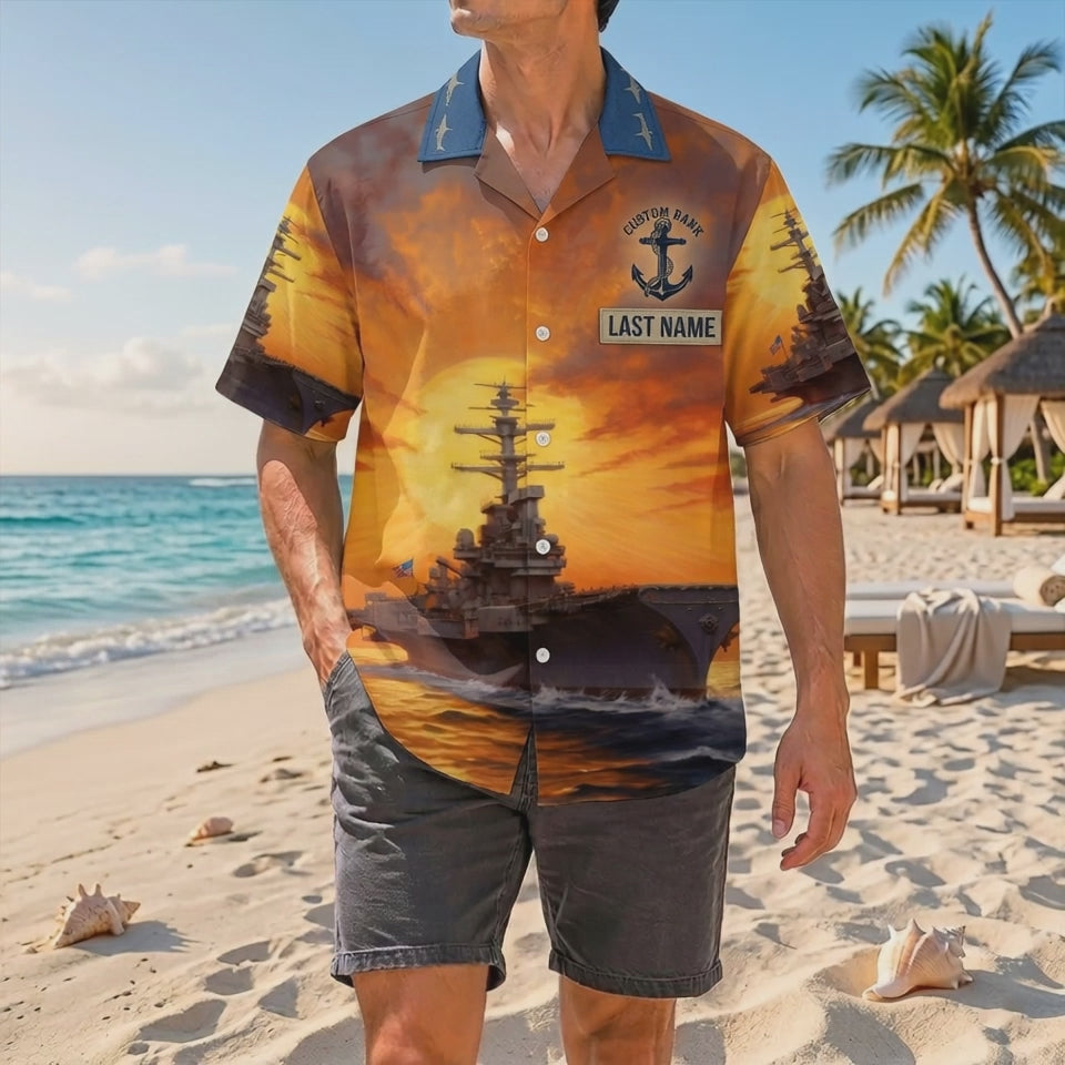 Official Product Showcase Video: Custom Navy Veteran Hawaiian Shirts Golden Sunrise Edition