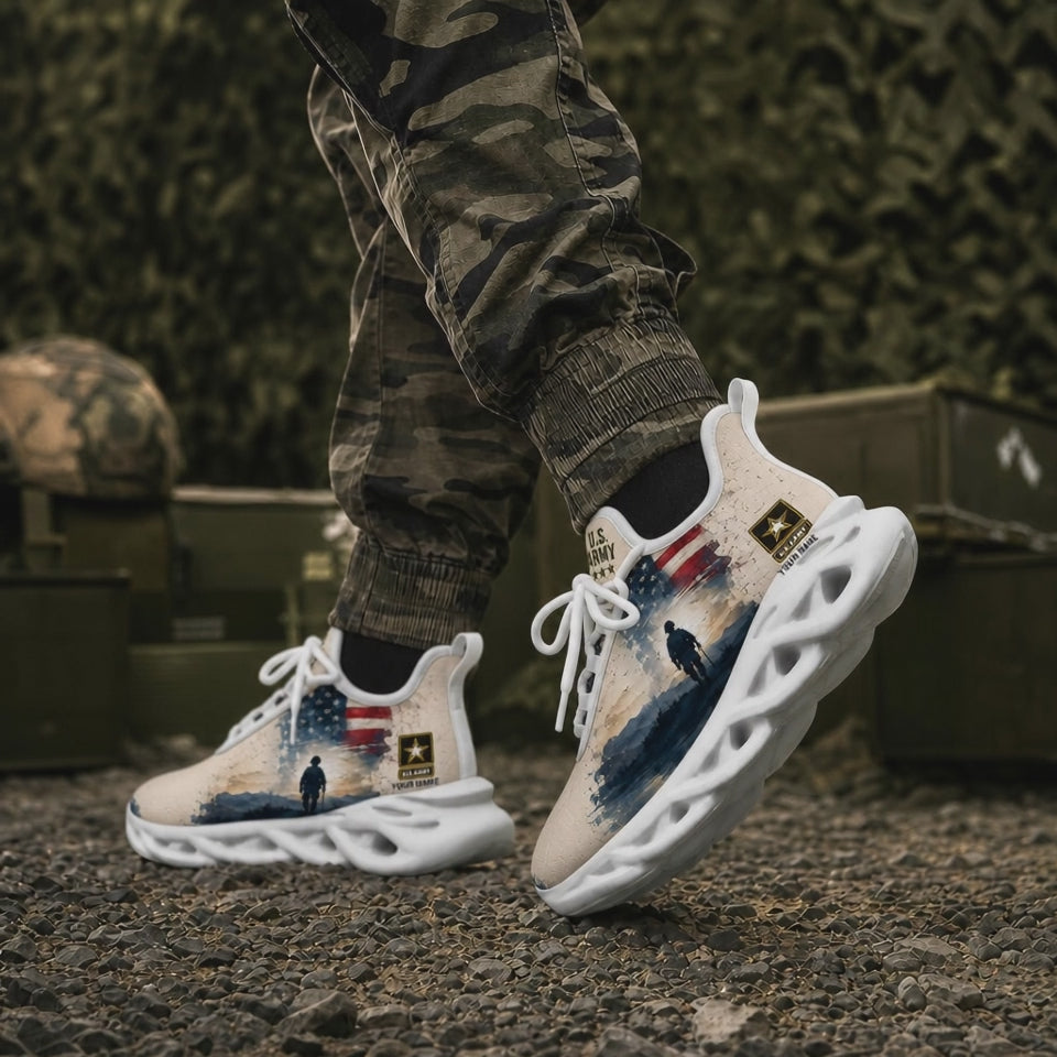 Custom Name US Army Soldier Flag Max Soul Shoes, Veteran Sneaker