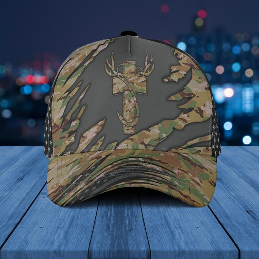 Christian Baseball Caps, Jesus Hunting Fishing Camo All Over Print Baseball Cap, Jesus Hat, Christian Caps