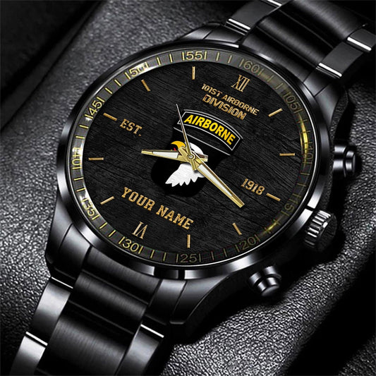 101st Airborne Division Black Fashion Watch Personalized Name, US Military Watch, Watches For Soldiers, Best Military Watches